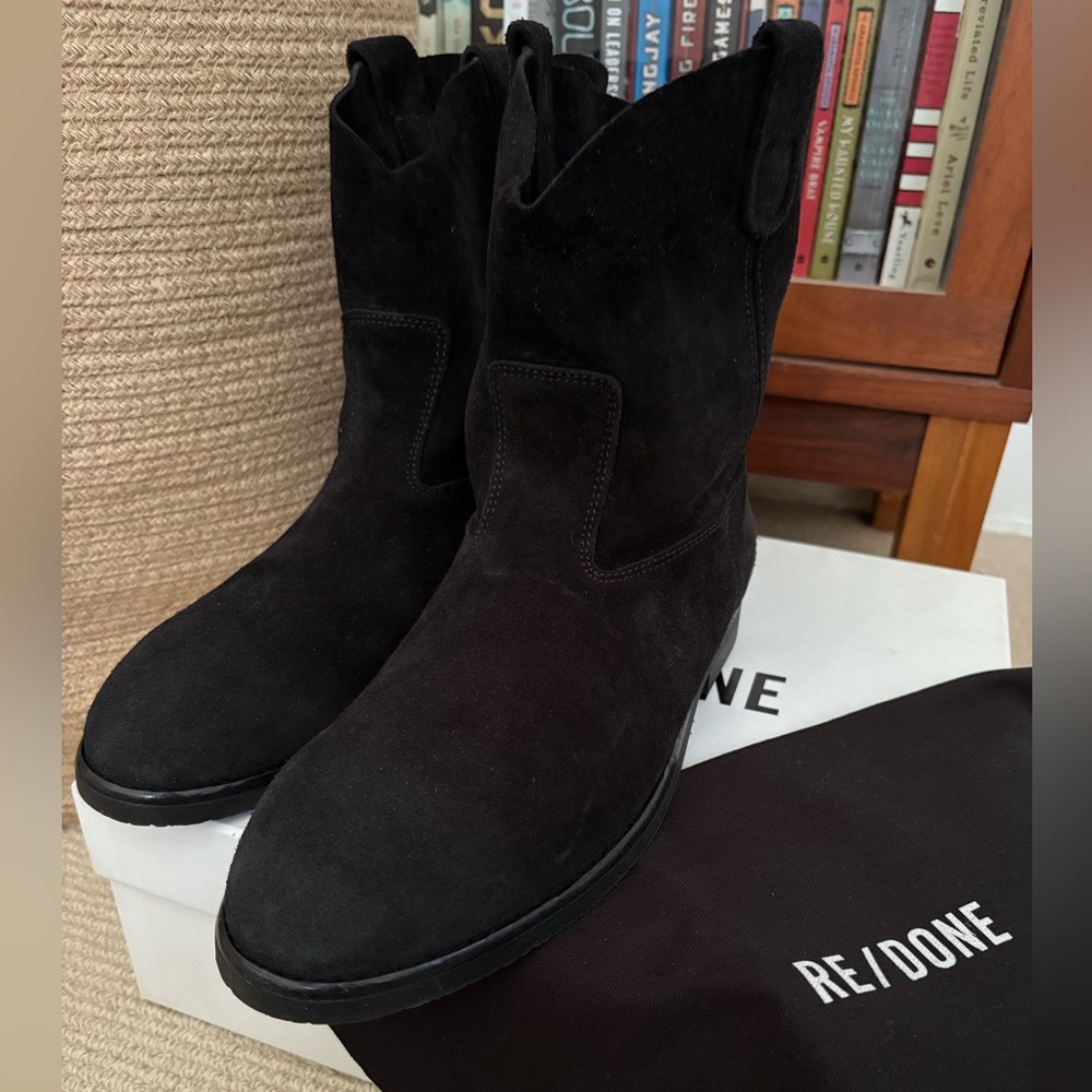 Re/Done Black Suede Ankle Boots